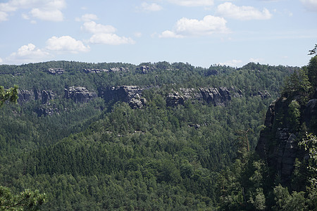 来自施拉姆斯泰因山脉的美丽森林和岩石全景图片