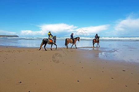 在葡萄牙阿尔加夫的卡拉帕泰拉海滩骑马 海岸线图片
