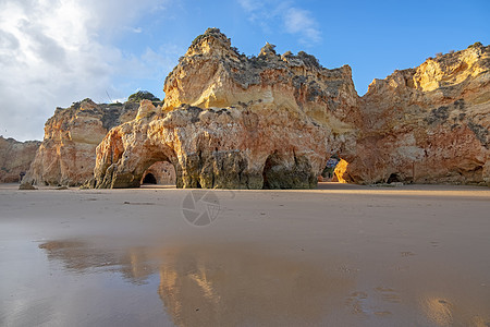 葡萄牙阿尔加夫尔的普拉亚·特雷斯·伊尔马奥斯自然岩石 海景 海图片