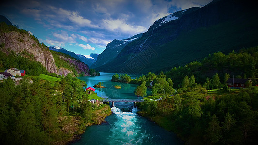 美丽的自然挪威自然景观 空中录相片段洛瓦特湖 云 空中景观图片