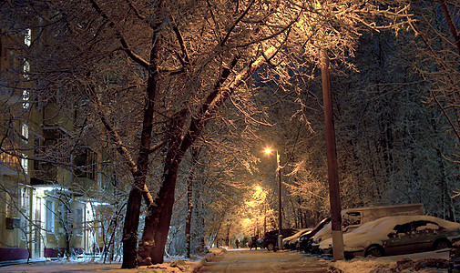 元旦灯笼下雪后的城市庭院背景