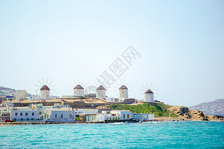 米科诺斯镇的旧传统风车 欧洲 假期 希腊 岛屿图片