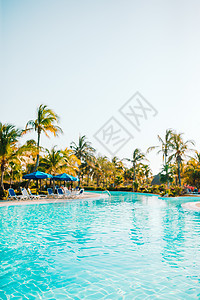 酒店度假村游泳池周围美丽的奢华风景 休息 水图片