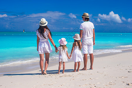 年轻家庭与两个孩子在卡利比恩度假的背影 女孩图片