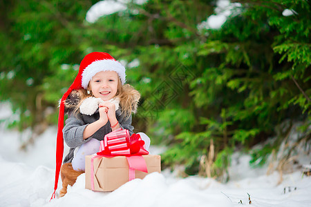 圣诞节前夕在冬季户外的寒冬室外 有圣诞盒礼物的可爱小矮人图片