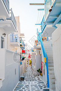 传统希腊村 街道和房屋 粉饰 欧洲 米科诺斯岛 海 圣托里尼图片
