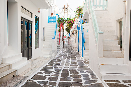 有猫的希腊岛狭小街道 美丽的建筑建筑以环形风格建造外表 它很美丽 地中海 村庄图片