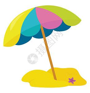 在白色背景上的海滩上的雨伞背景图片