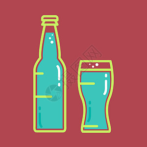 带玻璃的鸡尾酒冷啤酒或果汁瓶 酒吧 插图 啤酒厂图片