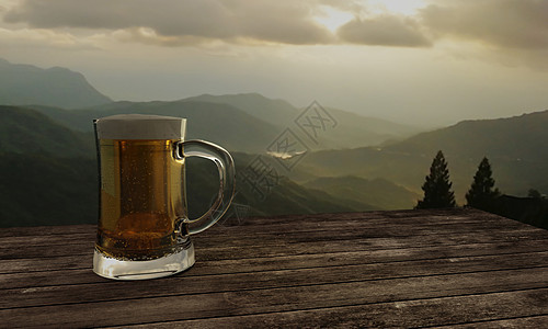 3D玻璃啤酒和山风酒啤酒杯图片