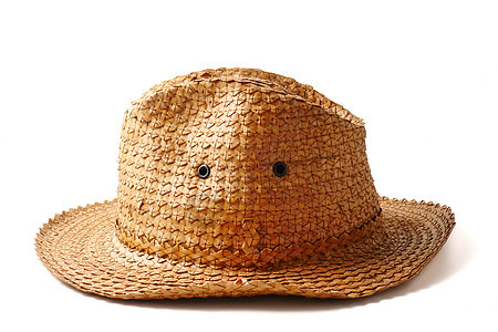 白色背景上手工编织的帽子 边缘 牛仔 旅行 棕色的图片