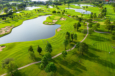 空中观视高尔夫球场景观 清晨日出景 俱乐部 玩家图片