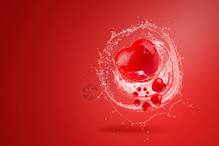 红心水在红色背景上喷洒 情人节 礼物 浪漫 成形图片