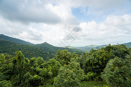 多云的夏季热带森林山丘 蓝天上的群山和白云 热带暑假度假概念 美丽的 植被图片