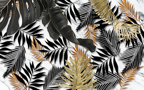 深色背景中的黑色和金色热带叶子 异国情调 画 艺术图片