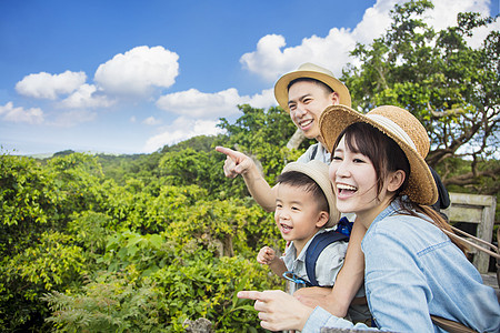 快乐的家庭在森林中漫步 看一看风景图片