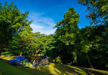 在蓝天自然公园露营和帐篷图片