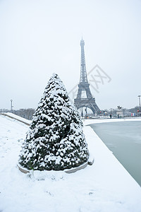 艾菲尔塔 巴黎冬天的雪下 一月 欧洲 旅游图片