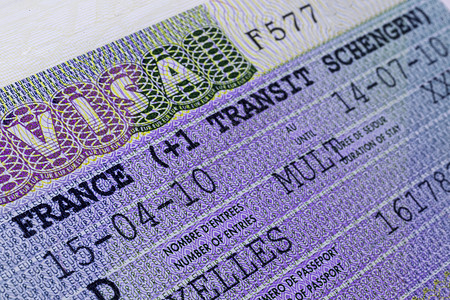 允许护照持有人在申根条约领土内旅行的申根签证特写 邮票 装饰品图片