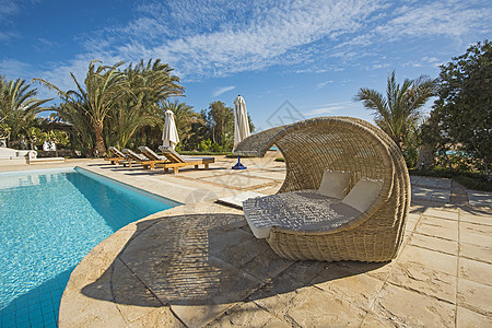 豪华热带辣椒的游泳池和户外座位 假期 泳池边 财产图片