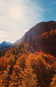 欧洲阿尔卑斯山的美丽性质 秋季高山 湖泊和村庄的风景 旅行和旅游目的地等 德国 巴伐利亚图片