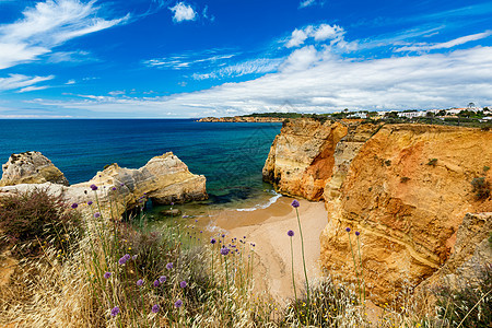 在Portimao Algarve和Portug的Carenanos海滩 石灰石 海岸图片