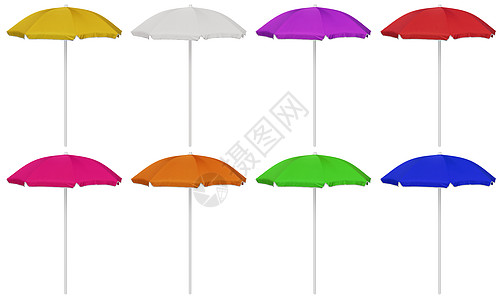 海滩雨伞 - 彩色 天堂 蓝色的 紫色 棕褐色 旅游 天图片