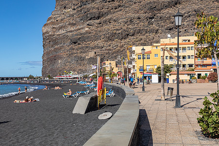 加那利岛La Palma带黑熔岩沙的塔扎科特海滩 海岸线 自然图片
