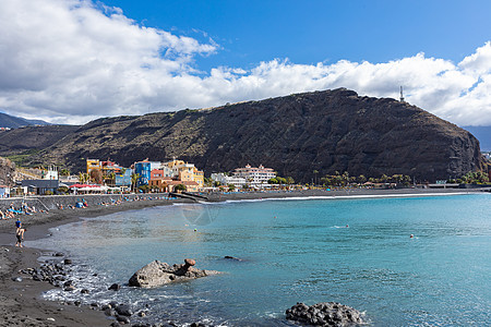 加那利岛La Palma带黑熔岩沙的塔扎科特海滩 加那利群岛图片