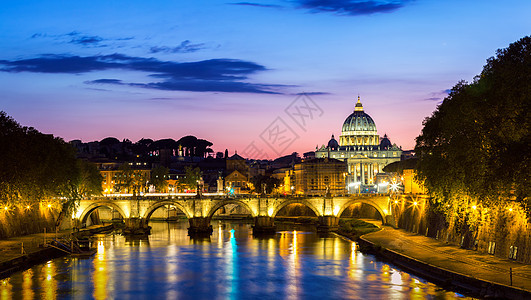 梵蒂冈城 罗马 意大利 意大利 美丽的充满活力的夜光图像全景 河 宗教图片