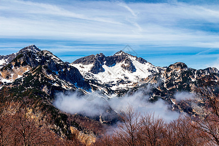 阿尔卑斯山峰覆盖着新雪图片