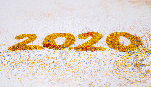 2020 年新年即将到来概念显示 202 的黄色闪光 成功 闪闪发光的图片