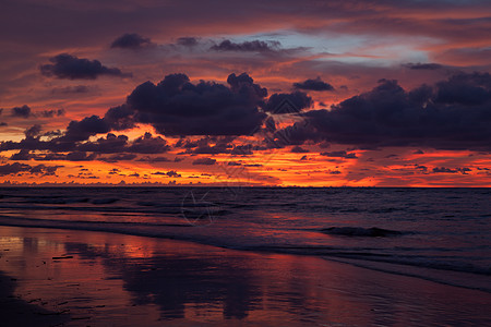 北极地平线海滩上的日落 美丽 岛 假期 泰国 海浪 橙子背景