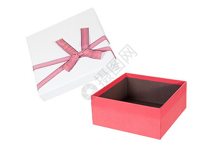 打开白背景上孤立的红色礼品箱图片