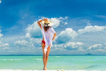 泰国沙滩上的女人 快乐的 海 女士 夏威夷 假期 休息图片