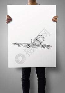 显示飞机手绘海报作为概念的人图片