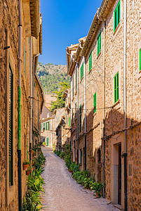 Majorca 西班牙 旧村庄Valldemossa的植物街道 地中海文化 巴利阿里图片