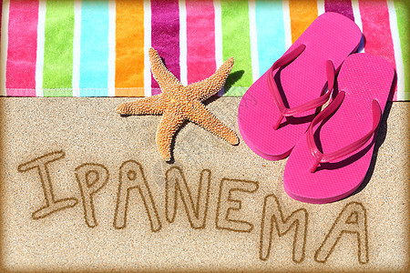 Ipanema海滩度假概念   沙和毛巾图片