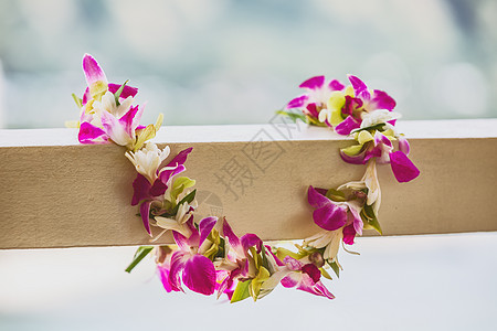 夏威夷Luau图标旅行概念 新来莱花项链岛热带假日背景图片