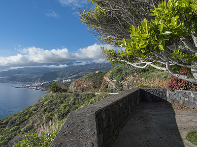 加那利群岛拉帕尔马岛 从观点看圣胡安尼托角对圣克鲁斯-德拉帕尔马岛和海洋的展望 阳光 波多黎各图片