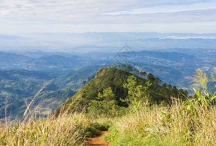 Phu Nom与草地景观山天空在图片