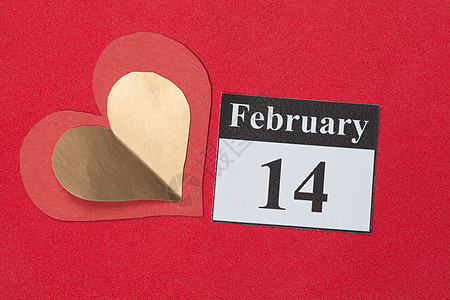 2月14日情人节 红纸之心 庆典 数字 卡片 浪漫背景图片