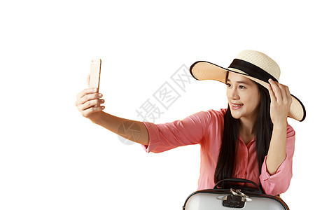 美丽的亚洲女人 微笑笑笑 自拍机灵 手机 游客图片