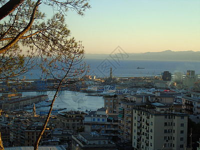 热那亚市空中景象 水 海 建筑学 历史性 船 海滨图片