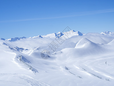 冬季景观 雪覆盖的斜坡和蓝天 从山顶看Kaprun 滑雪胜地 国家公园 奥地利阿尔卑斯山 欧洲 自然 山脉图片