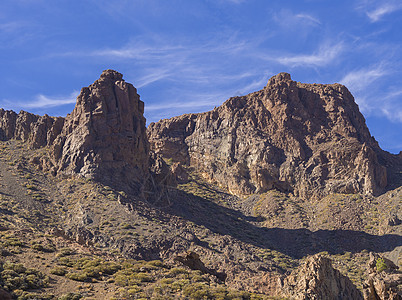 欣赏著名的岩层大教堂和特内里费岛加那利岛联合国教科文组织保护景观 蓝天背景的彩色火山山和熔岩沙漠图片