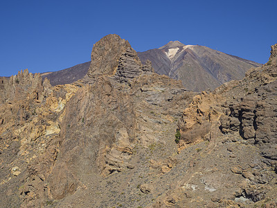 从著名的Pitoresque岩层以清蓝的天空呈现出多彩火山皮科德三角山脉最高西班牙山图片