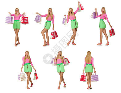妇女用白色孤立的购物袋 顾客 市场 购物中心 奢华图片