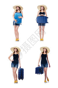 身着西装 准备暑假的妇女 女孩 美丽的 帽子图片