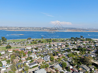 美国加利福尼亚州圣地亚哥飞行任务湾和海滩的空中浏览情况 美国 水 海滨别墅图片